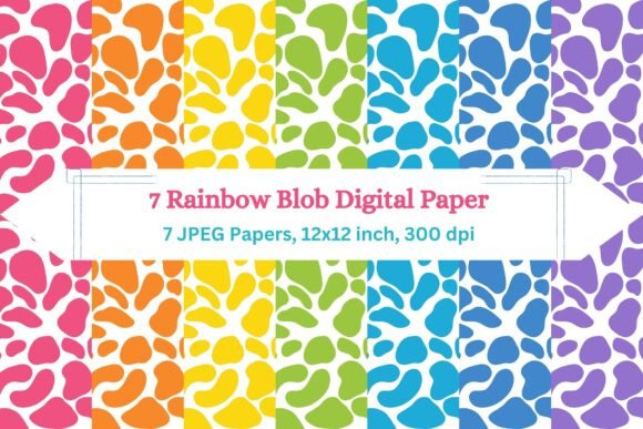 7 Rainbow Blob Digital Paper and What You Get 7 JPEG Seamless Patterns in a ZIP File