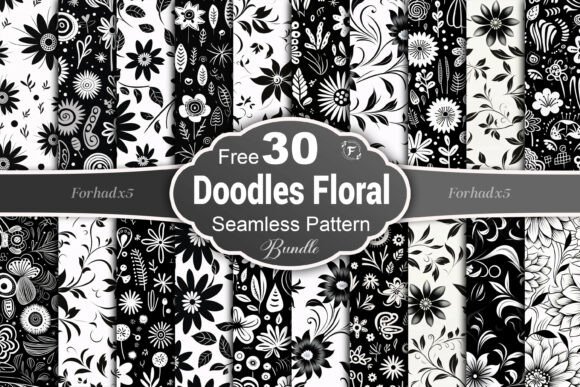 Black Doodles Floral Seamless Pattern Guide