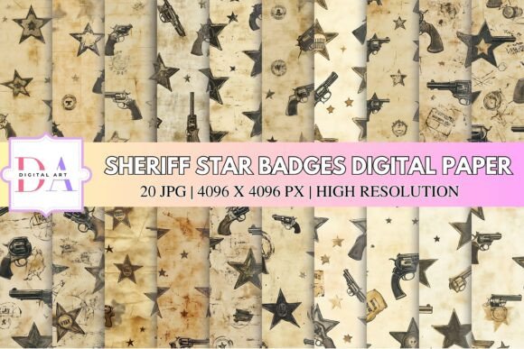 Bring the Frontier to Life with Sheriff Star Badges Digital Paper