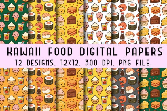 Cute Kawaii Food Digital Papers Bundle