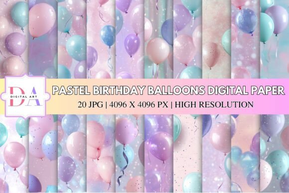 Elevating Celebrations with Pastel Birthday Balloons Digital Paper
