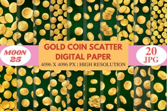 Gold Coin Scatter Digital Paper: Elevate Your Designs with Timeless Elegance