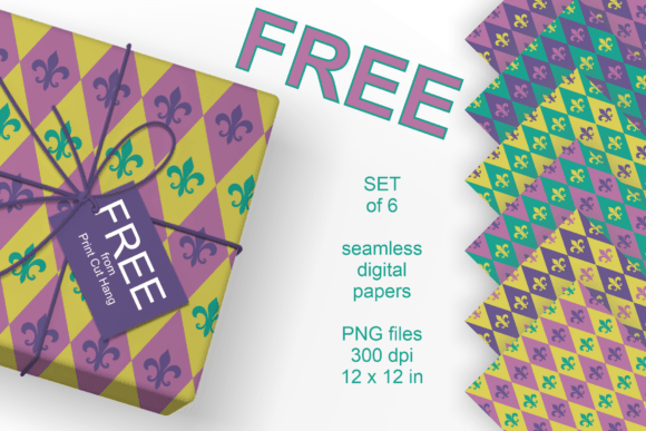 Mardi Gras FREE Seamless Paper Set of 6