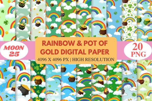 Rainbow Pot of Gold Digital Paper