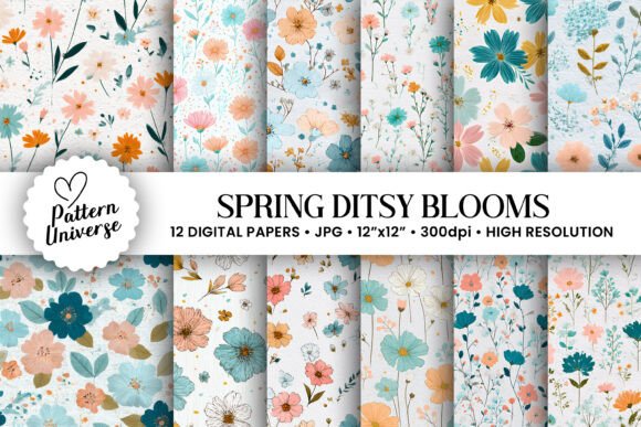 Spring Ditsy Blooms Digital Papers for Creative Expression