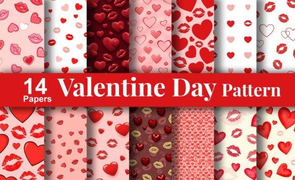 Valentine's Day Heart and Lips Seamless Patterns